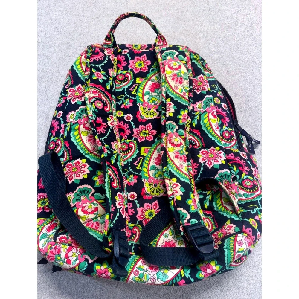 Vera Bradley Campus Backpack Womens Large Navy Pink Paisley In Paradise Quilted